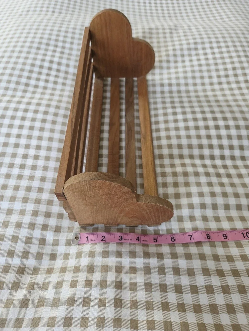 Vintage Handmade Slatted Wooden Shelf With Heart Sides